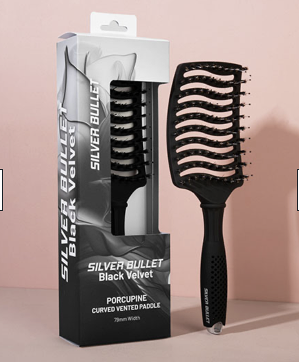 Silver Bullet Black Velvet Curved Vent Porcupine Paddle Brush